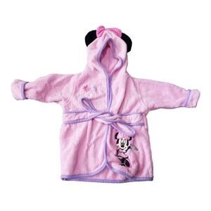 Disney Baby Minnie Mouse Hooded Bath Robe w. Ears & Bow | Size 0-9